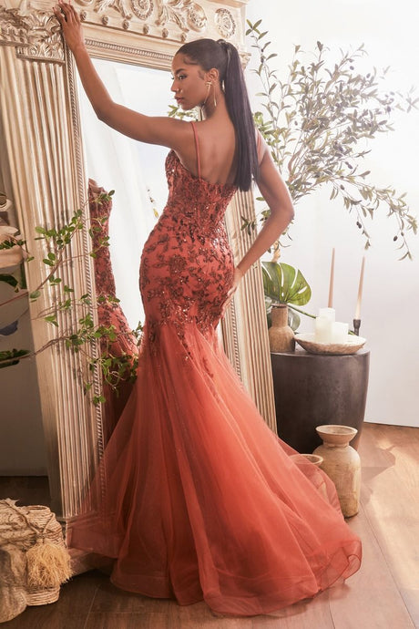 Forever Prom Dress Sequin Floral Print Mermaid Dress 740488TIR-Sienna LaDivine CDS488 Cinderella Divine CDS488