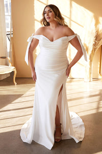 Gabor Off the Shoulder Fitted Stretch Gown 740CD944W-White Cinderella Divine CD944WC LaDivine CD944WC