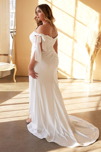 Gabor Off the Shoulder Fitted Stretch Gown 740CD944W-White Cinderella Divine CD944WC LaDivine CD944WC