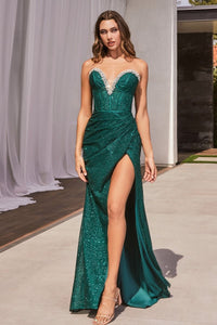 Gabriella Prom Dress Glitter Corset Gown 740342ER-Emerald  Cinderella Divine CD342  LaDivine CD342