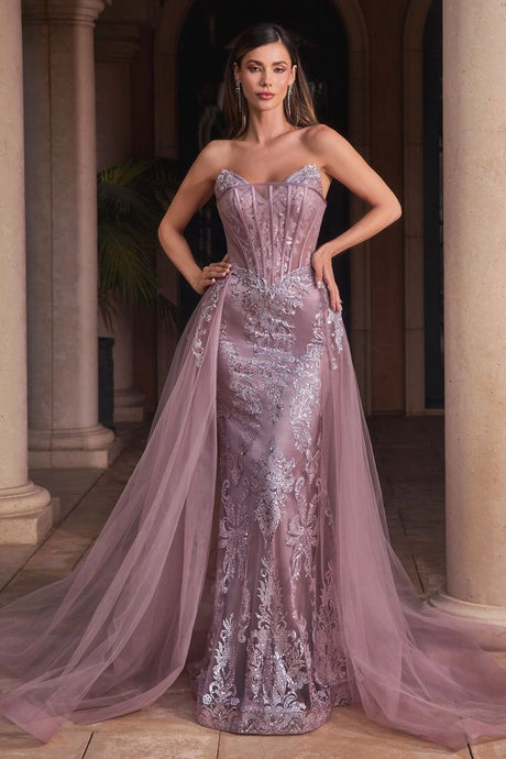 Giselle Prom Dress Structured Strapless Gown LaDivine J858  Cinderella Divine J858 740858TRR-DustyMauve