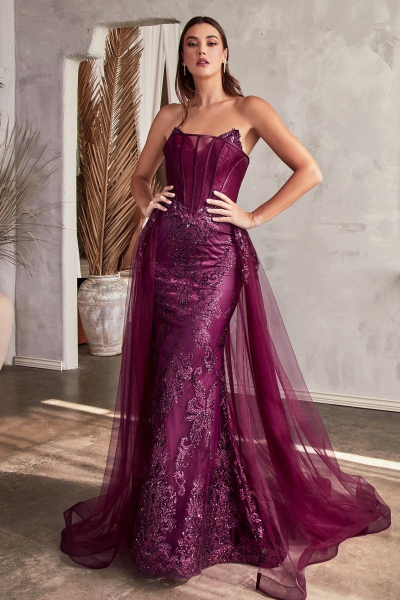 Giselle Prom Dress Structured Strapless Gown LaDivine J858  Cinderella Divine J858 740858TRR-FrenchPlum