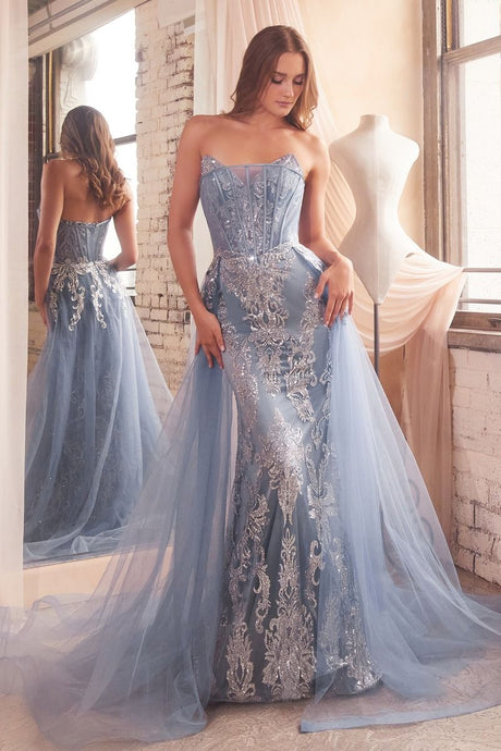 Giselle Prom Dress Structured Strapless Gown LaDivine J858  Cinderella Divine J858 740858TRR-SmokeyBlue
