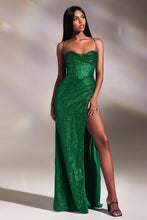 Load image into Gallery viewer, Glamour Corset Top Glitter Fabric Prom Dress 740254ER-Emerald    LaDivine CD254  Cinderella Divine CD254