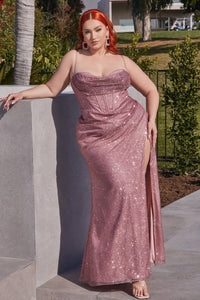 Glamour Corset Top Glitter Fabric Prom Dress 740254ER-Rosewood     LaDivine CD254  Cinderella Divine CD254