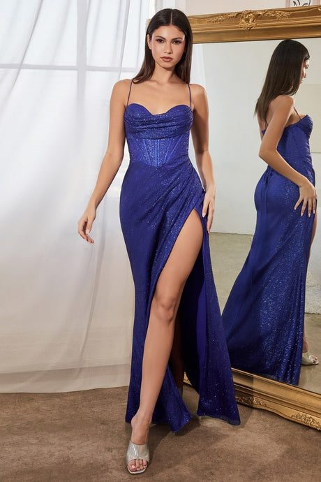 Glamour Corset Top Glitter Fabric Prom Dress 740254ER-Royal     LaDivine CD254  Cinderella Divine CD254