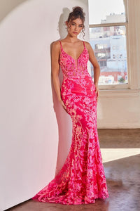 Highlight Prom Dress Fitted Sequin Dress 740872ER-Fuschia Cinderella Divine CR872  LaDivine CR872