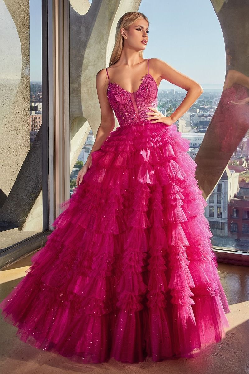 Idella Prom Dress Ruffles Layer Ball Gown 740152TKR-AzaleaPink Cinderella Divine C152  LaDivine C152