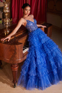 Idella Prom Dress Ruffles Layer Ball Gown 740152TKR-DeepBlue Cinderella Divine C152  LaDivine C152