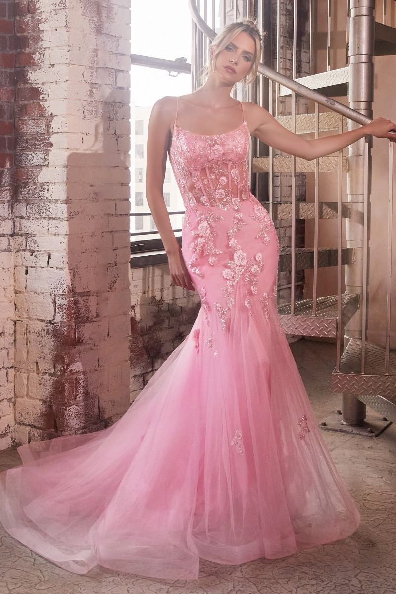 Infatuated Prom Dress Mermaid with Corset 740145THR-Pink LaDivine D145 Cinderella Divine D145 Andrea & Leo D145