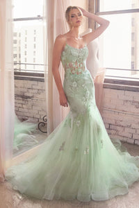 Infatuated Prom Dress Mermaid with Corset 740145THR-Sage LaDivine D145 Cinderella Divine D145 Andrea & Leo D145