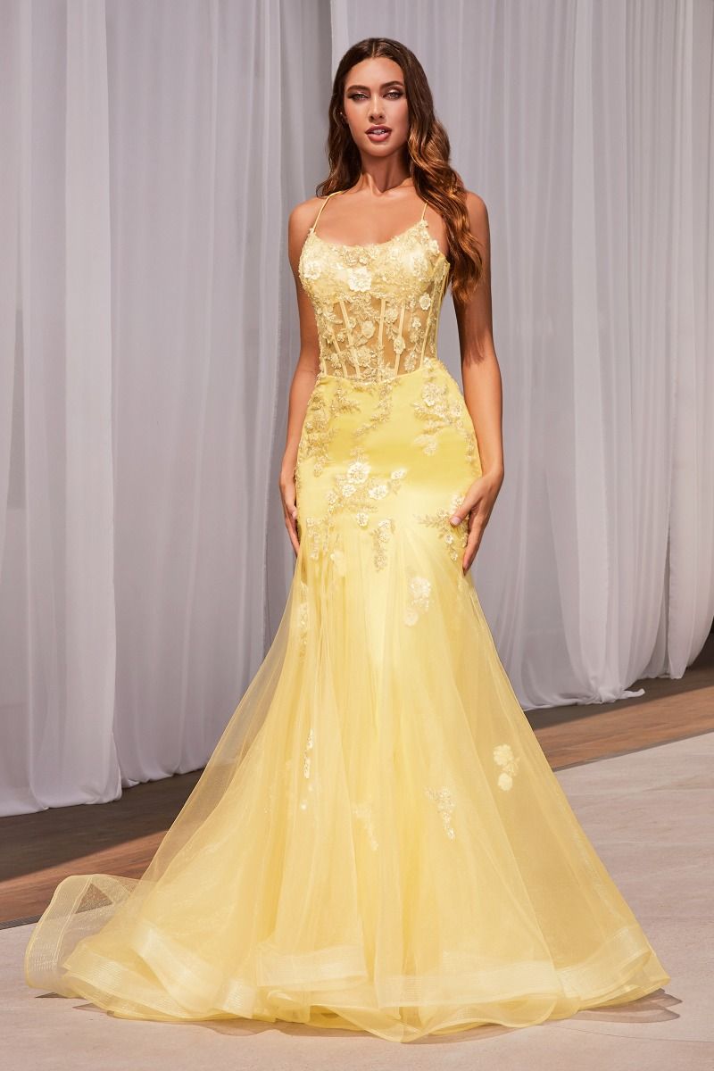 Infatuated Prom Dress Mermaid with Corset 740145THR-Yellow LaDivine D145 Cinderella Divine D145 Andrea & Leo D145