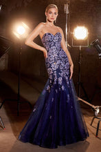 Load image into Gallery viewer, Inspiration Prom Dress Mermaid with Floral Design 740340TRR-Navy Cinderella Divine CM340