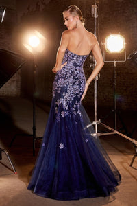 Inspiration Prom Dress Mermaid with Floral Design 740340TRR-Navy Cinderella Divine CM340