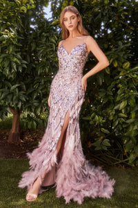 Jenner Prom Dress Feather Embellished Gown 6201229TAX-Mauve Andrea & Leo A1229 LaDivine A1229