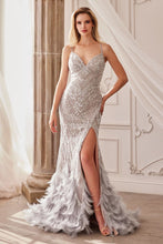 Load image into Gallery viewer, Jenner Prom Dress Feather Embellished Gown 6201229TAX-SilverNude Andrea &amp; Leo A1229 LaDivine A122