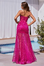Load image into Gallery viewer, Jess Prom Dress Glitter Printed Gown 740155ER-Fuschia       Cinderella Divine C155   LaDivine C155