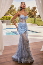 Load image into Gallery viewer, Jess Prom Dress Glitter Printed Gown 740155ER-SmokyBlue       Cinderella Divine C155   LaDivine C155
