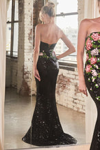 Load image into Gallery viewer, Juju Prom Dress Strapless Sequin Floral Pattern Gown 740811ITR-Black LaDivine CD811 Cinderella Divine CD811