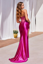 Load image into Gallery viewer, Lavish Prom Dress Strapless Lace &amp; Satin Gown 740489ER-Magenta Cinderella Divine CDS489 LaDivine CDS489