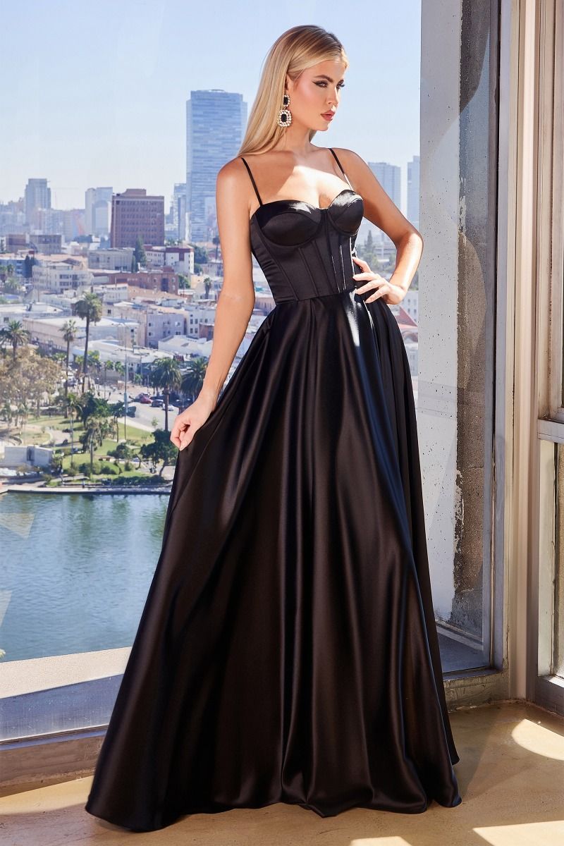 Layton Prom Dress A-line Satin Bustier Gown 740337WR-Black LaDivine CD337 Cinderella Divine CD337