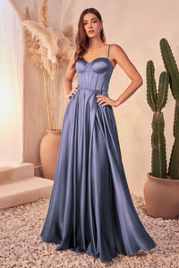 Layton Prom Dress A-line Satin Bustier Gown 740337WR-SmokeyBlue LaDivine CD337 Cinderella Divine CD337