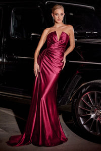 Madrigal Prom Dress Strapless Satin Gown LaDivine CDS441   Cinderella Divine CDS441  740441WA-Burgundy