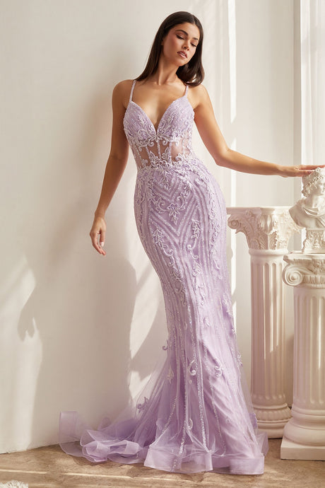 Margot Fitted Lace & Beaded Mermaid Prom Formal Gown 740992THR-Lavender