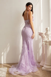 Margot Fitted Lace & Beaded Mermaid Prom Formal Gown 740992THR-Lavender  LaDivine CD992 Cinderella Divine CD992