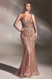 Margot Fitted Lace & Beaded Mermaid Prom Formal Gown 740992THR-RoseGold  LaDivine CD992 Cinderella Divine CD992
