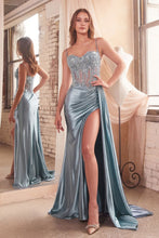 Load image into Gallery viewer, Marvel Prom Dress Embellished Satin &amp; Lace Fitted Gown Cinderella Divine CD868 LaDivine CD868 740868TRR-DustyBlue