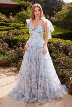 Load image into Gallery viewer, Meadow Prom Dress Floral Printed Tulle Gown 6201332TKR-Blue  Andrea &amp; Leo A1332