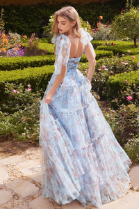 Meadow Prom Dress Floral Printed Tulle Gown 6201332TKR-Blue  Andrea & Leo A1332