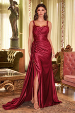 Load image into Gallery viewer, Melody Prom Dress Fitted Satin Gown 740496TRR-Burgundy     Cinderella Divine CDS496  LaDivine CDS496