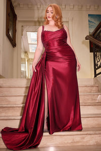 Melody Prom Dress Fitted Satin Gown 740496TRR-Burgundy     Cinderella Divine CDS496  LaDivine CDS496