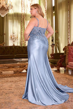 Load image into Gallery viewer, Melody Prom Dress Fitted Satin Gown 740496TRR-DustyBlue     Cinderella Divine CDS496  LaDivine CDS496