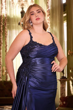Load image into Gallery viewer, Melody Prom Dress Fitted Satin Gown 740496TRR-Navy     Cinderella Divine CDS496  LaDivine CDS496