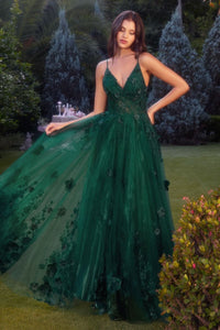 Moment Prom Dress Tulle Floral Gown 7401326TAK-Emerald Andea & Leo A1326