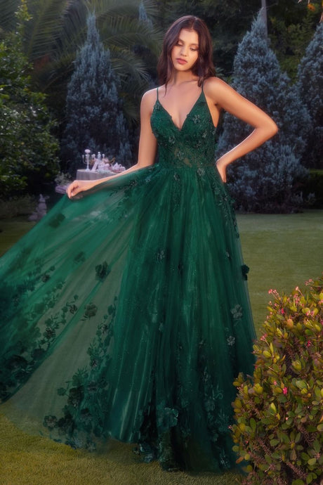 Moment Prom Dress Tulle Floral Gown 7401326TAK-Emerald Andea & Leo A1326