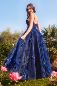 Moment Prom Dress Tulle Floral Gown 7401326TAK-Navy Andea & Leo A1326