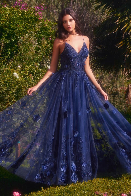 Moment Prom Dress Tulle Floral Gown 7401326TAK-Navy Andea & Leo A1326