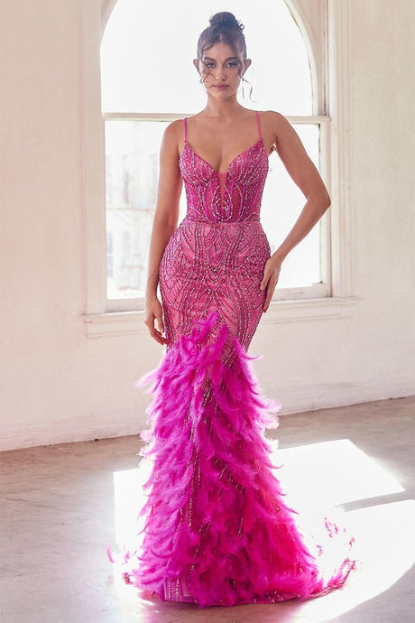 Monet Prom Dress Feather Accented Mermaid Gown LaDivine CC2308   CInderella Divine CC2308 7402308THR-Azalea