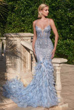 Load image into Gallery viewer, Monet Prom Dress Feather Accented Mermaid Gown LaDivine CC2308   CInderella Divine CC2308 7402308THR-LightBlue