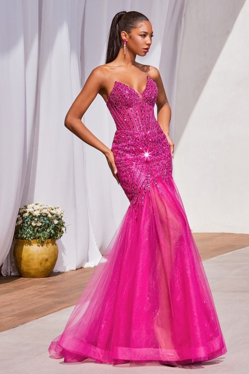 Perfection Prom Dress Strapless Sequin Mermaid Gown 740214TTK-Magenta LaDivine CD0214  Cinderella Divine CD0214
