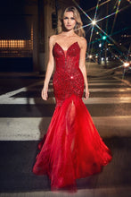 Load image into Gallery viewer, Perfection Prom Dress Strapless Sequin Mermaid Gown 740214TTK-Red LaDivine CD0214 Cinderella Divine CD0214