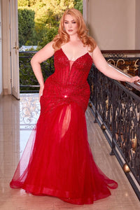 Perfection Prom Dress Strapless Sequin Mermaid Gown 740214TTK-Red LaDivine CD0214 Cinderella Divine CD0214