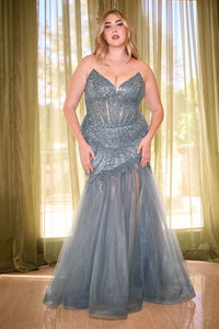 Perfection Prom Dress Strapless Sequin Mermaid Gown 740214TTK-SmokeyBlue LaDivine CD0214  Cinderella Divine CD0214