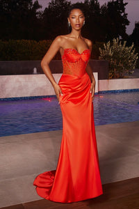 Prive Prom Dress Daisy Embellished Strapless Gown 740295TRR-Orange   Cinderella Divine CD295 LaDivine CD295