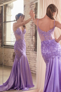 Pronovia Prom Dress Glitter & Lace Mermaid Gown 740470TNR-Lavender  Cinderella Divine CDS470  LaDivine CDS470