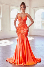 Load image into Gallery viewer, Pronovia Prom Dress Glitter &amp; Lace Mermaid Gown 740470TNR-NeonOrange  Cinderella Divine CDS470  LaDivine CDS470